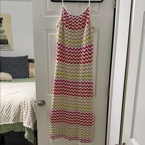 Rachel Zoe Pink, Red & Green Chevron Knit Maxi Dress